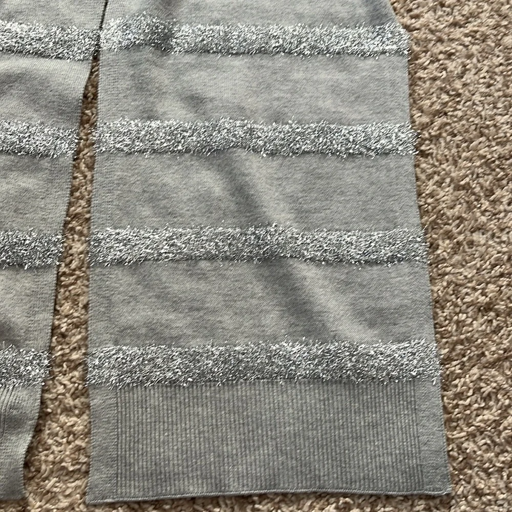 Talbots Gray Silver Tinsel Stripe Warm Winter Scarf w/ Ribbing